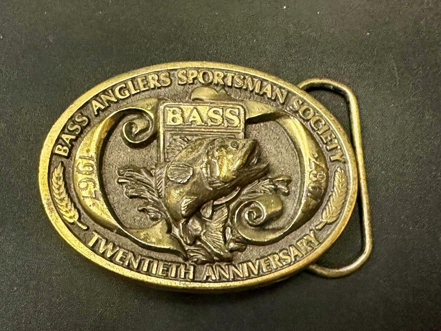 1987 BASS Bass Anglers Sportsman Society Fishing 20th Anniversary Belt Buckle