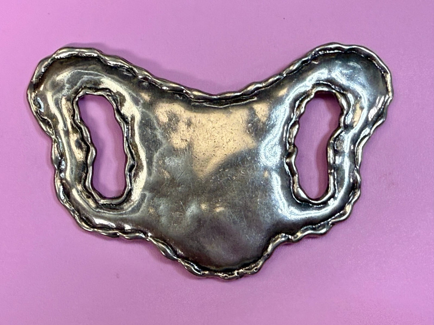 Textured Metal Statement Silver Tone Hippy Vibe Large Scarf Belt Slide Buckle