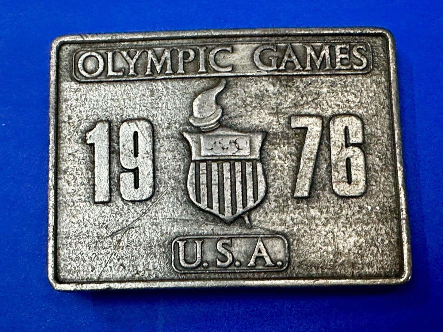 Bergamot Brass Works 1976 Olympic Games Belt Buckle USA Vintage Rectangle Solid
