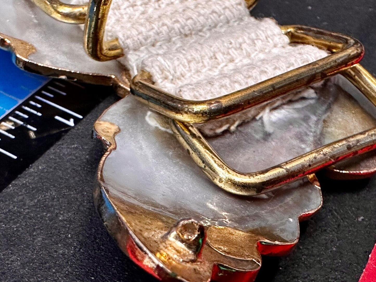 Vintage Butterfly Shaped MOP Mother of Pearl Cutout Gold tone Belt Buckle Slide