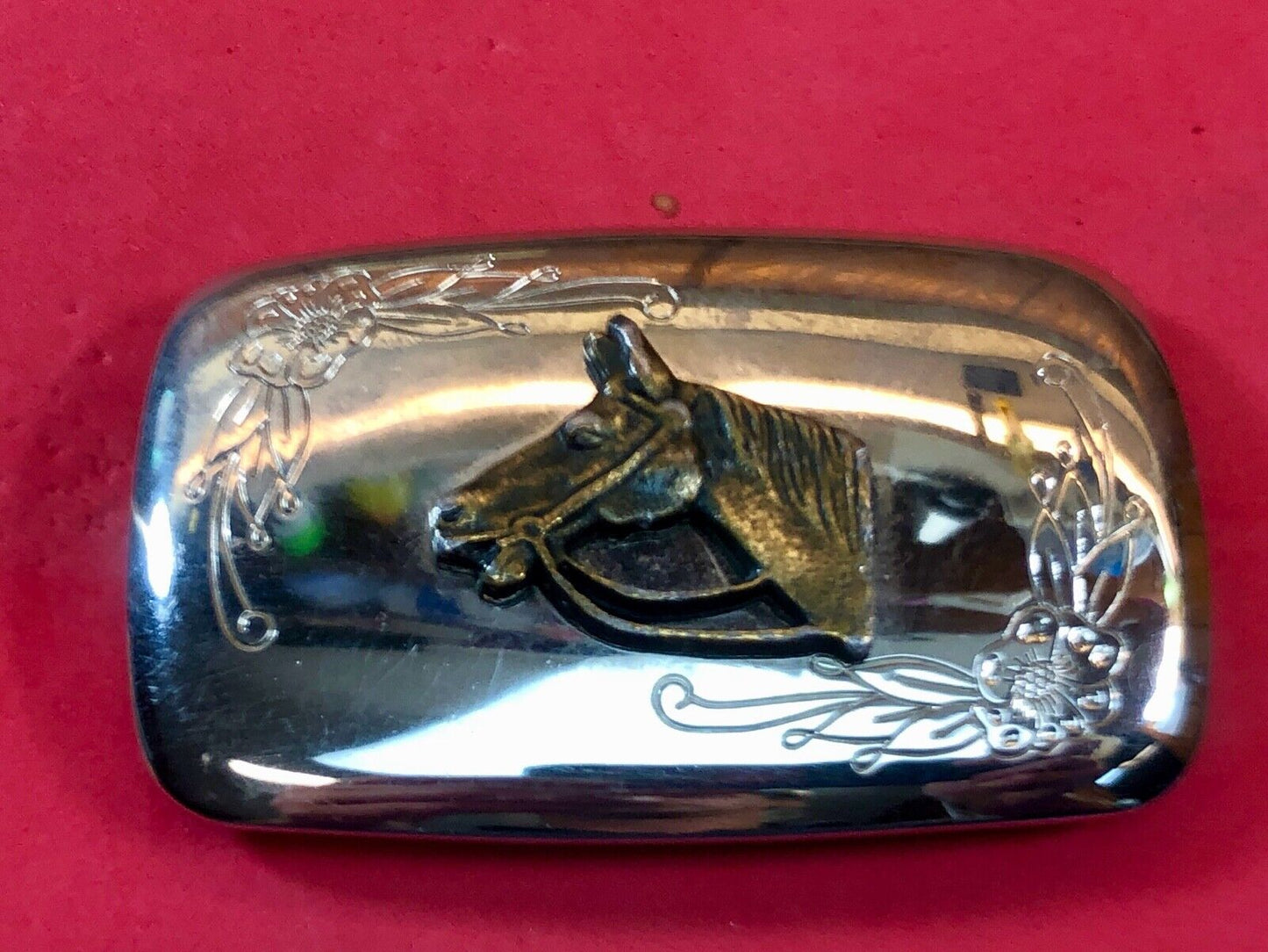 USA made western two tones horse head bust mirrored belt buckle