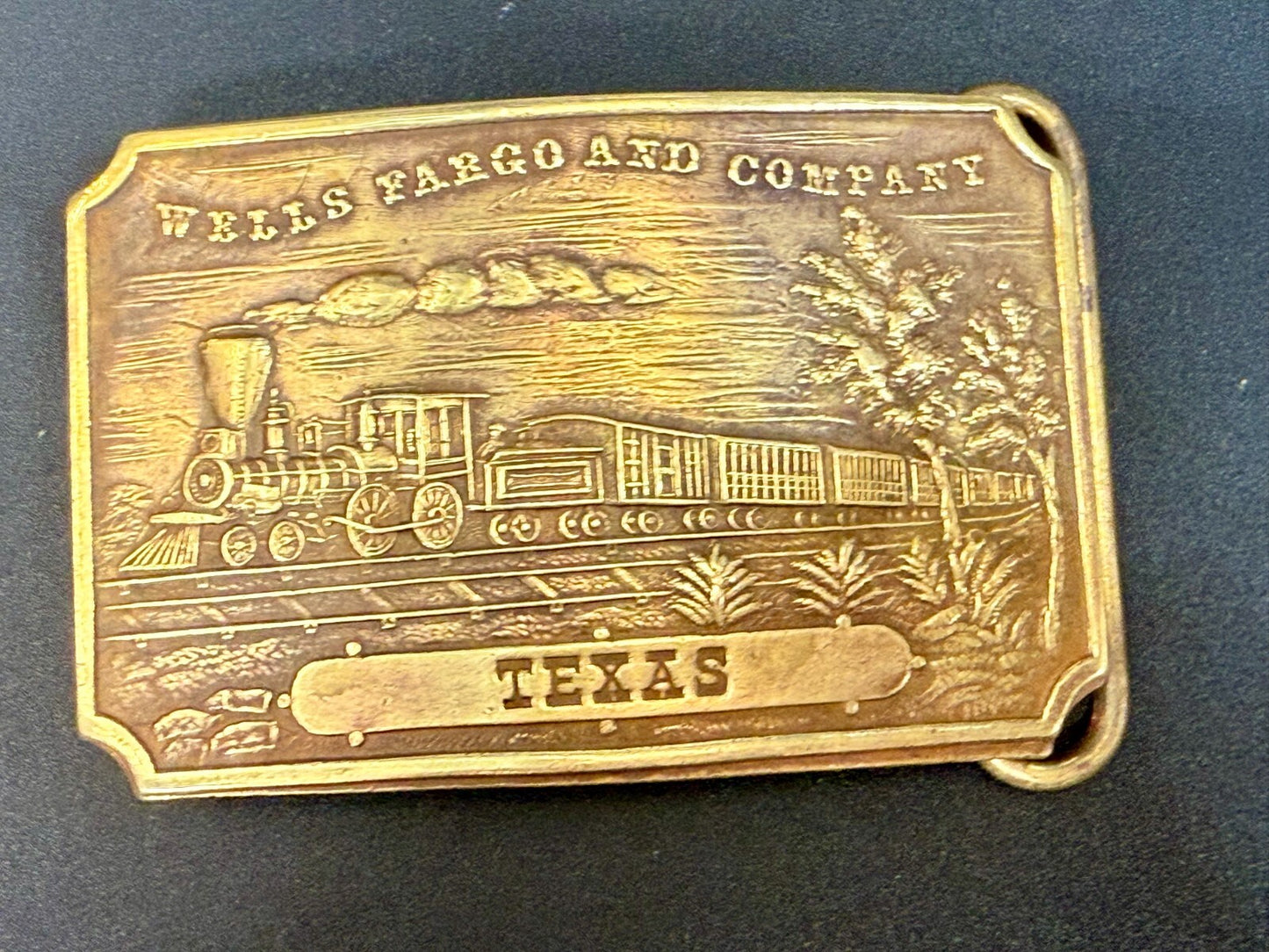 TEXAS Railroad Train Engine TIFFANY NY Wells Fargo & Company Belt Buckle