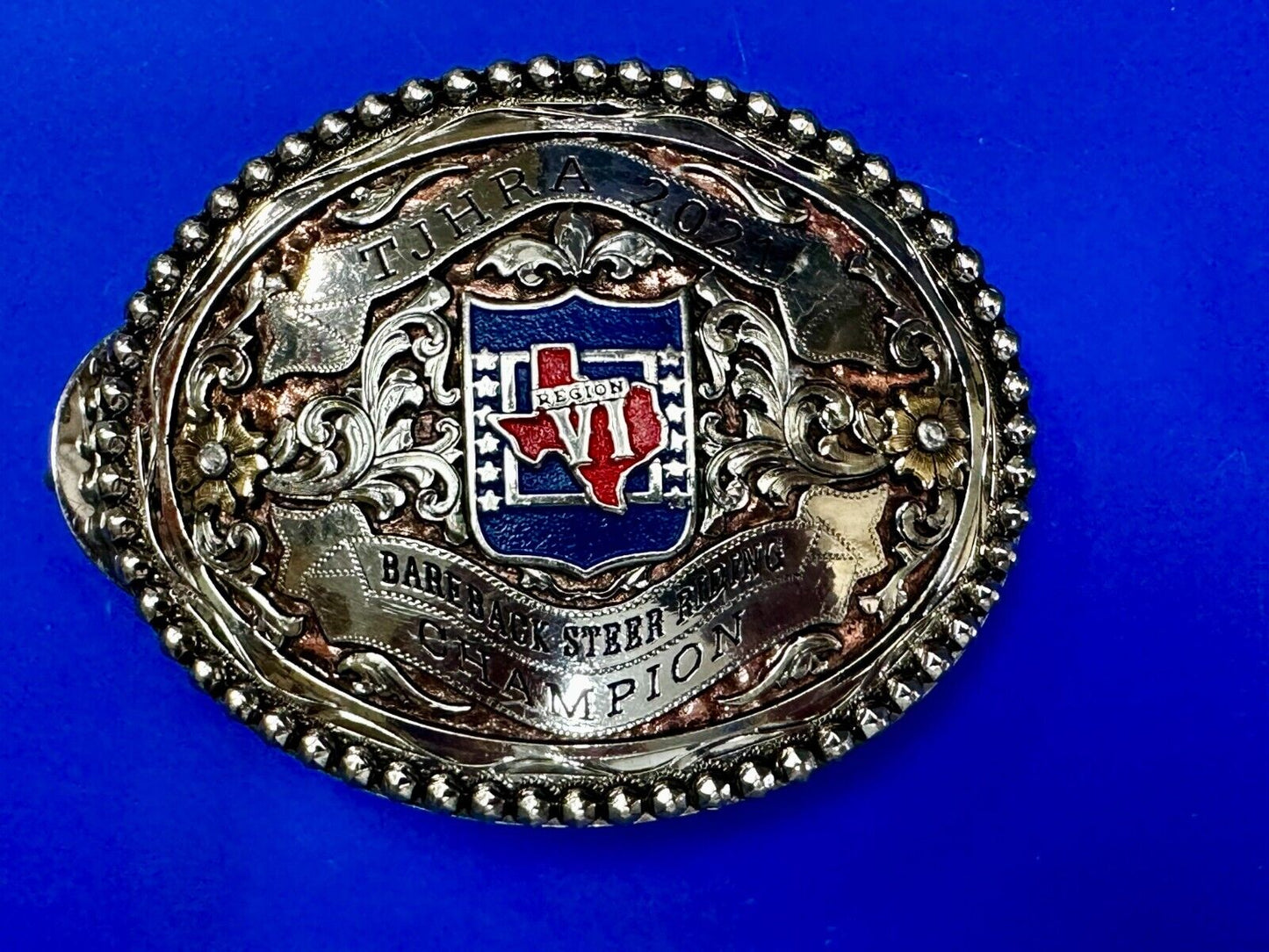TJHRA Texas Jr. Rodeo 2021 Bareback Steer Riding Champion Trophy Belt Buckle