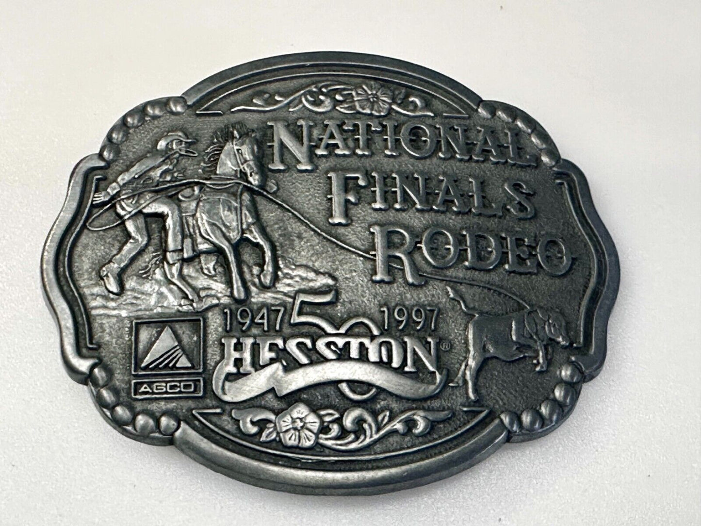 1997 ADM Hesston NFR National Finals Rodeo Cowboys Western Belt Buckle