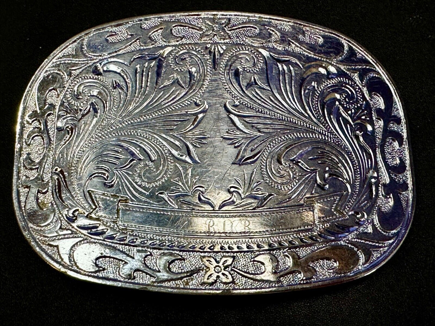 Vintage Award Ribbon Scroll Western Flower Swirl Design Used Belt Buckle