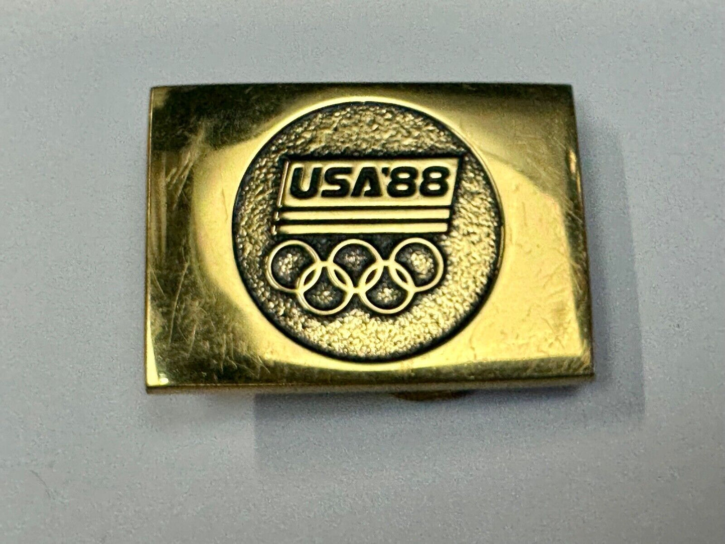 1988 US Olympics 100% Solid Brass Belt Buckle, Olympic Rings Logo & USA '88