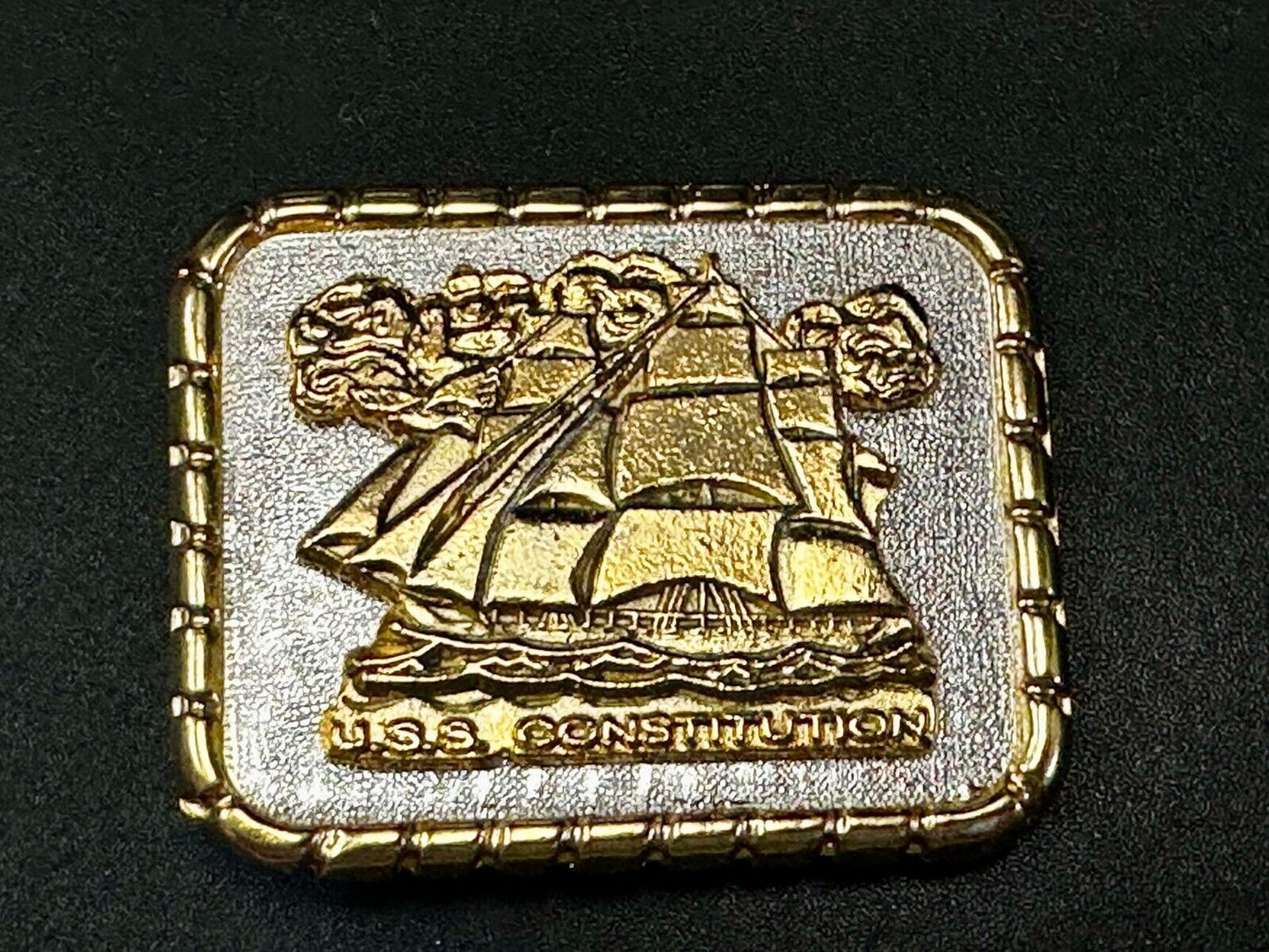 USS Constitution Masted Ship USA Small Two Tone Commemorative NOS Belt Buckle