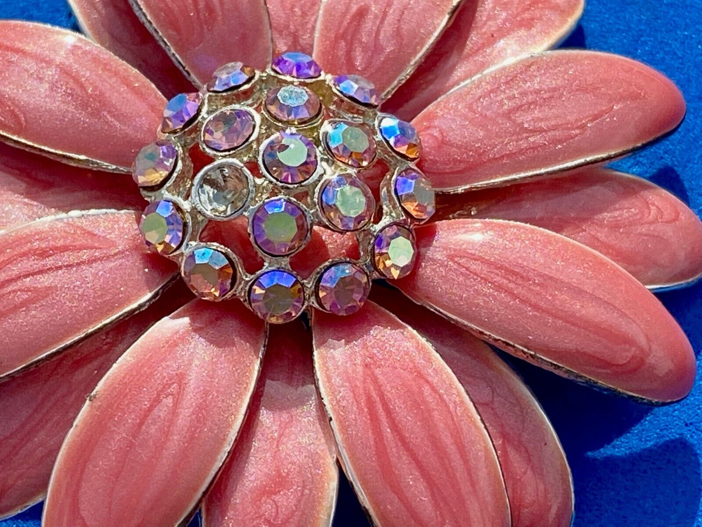 Beautiful Rhinestone Accented Otc Pink Flower Figural Silver Tone Brooch