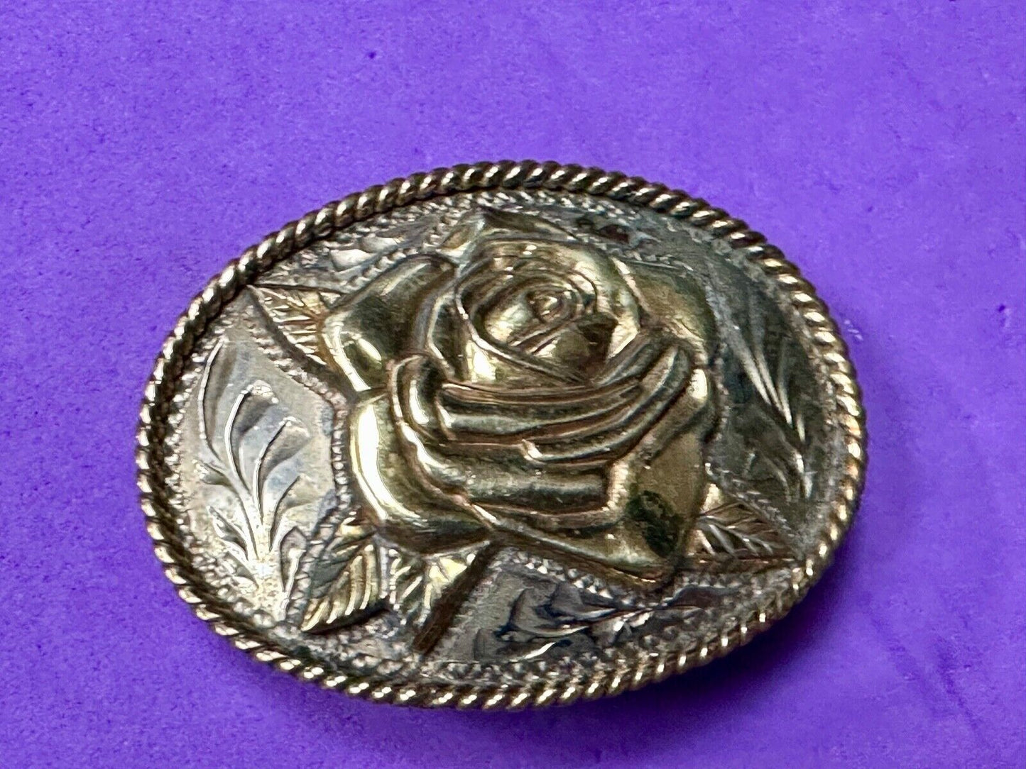 THE ROSE flower - Raised ADM mixed metal western ornate belt buckle