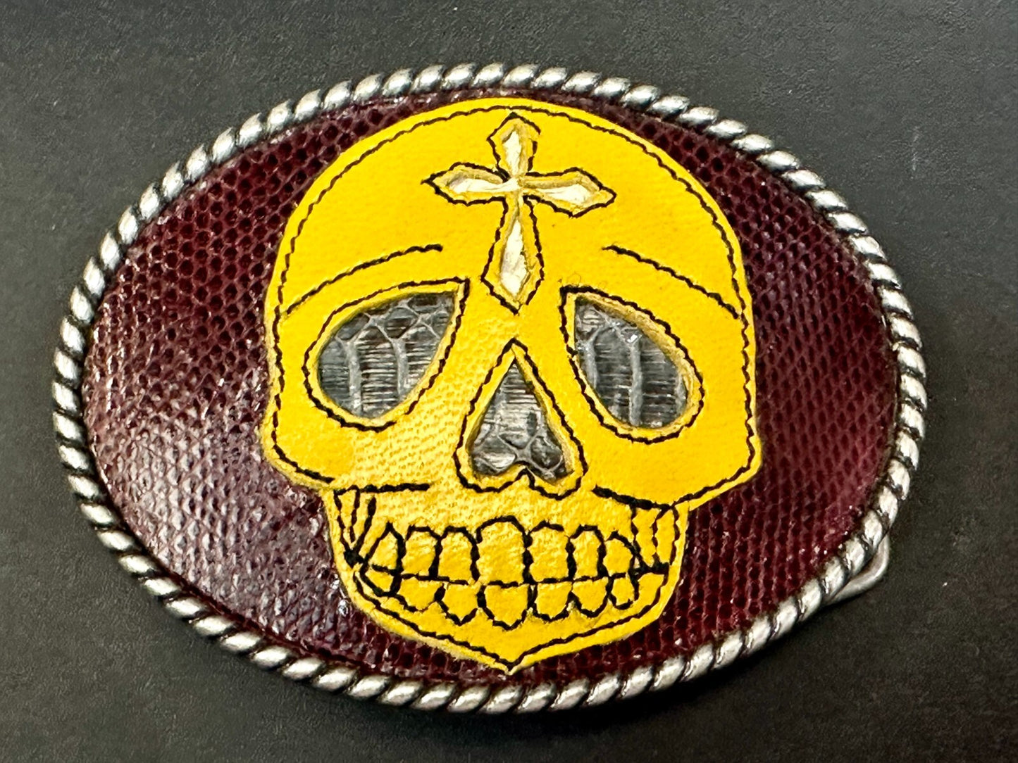 Aztec Skull Head Cross Leather Mexican Mexico Day Of The Dead Ivan Belt Buckle