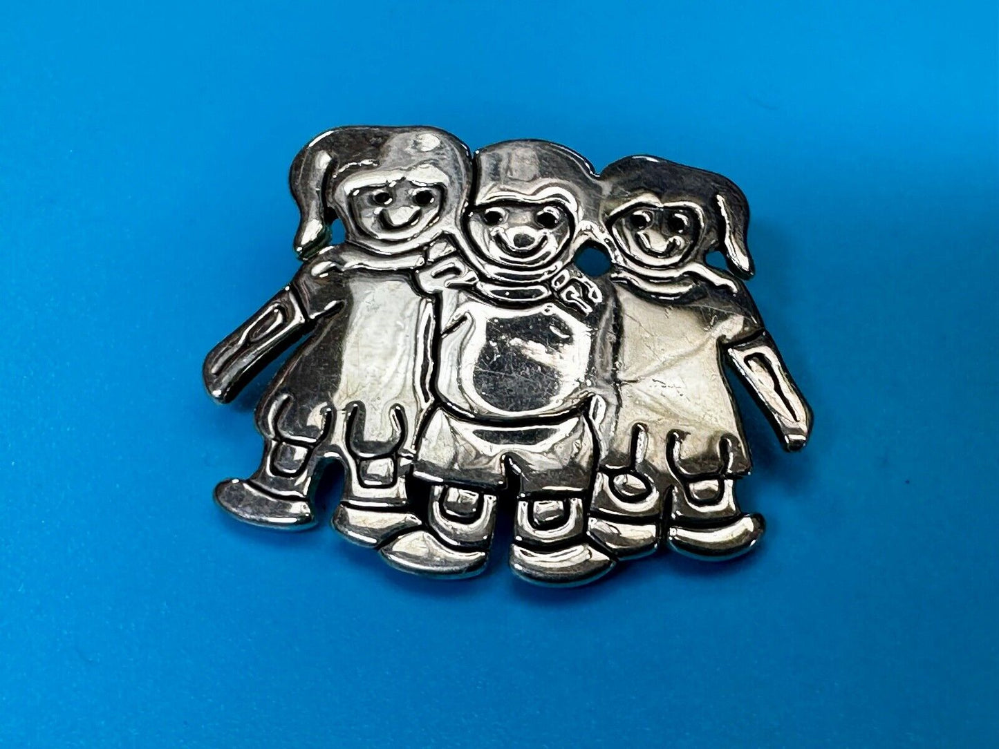 3 Children Kids Figure Cutout Silver Brooch Pin Signed by MJ