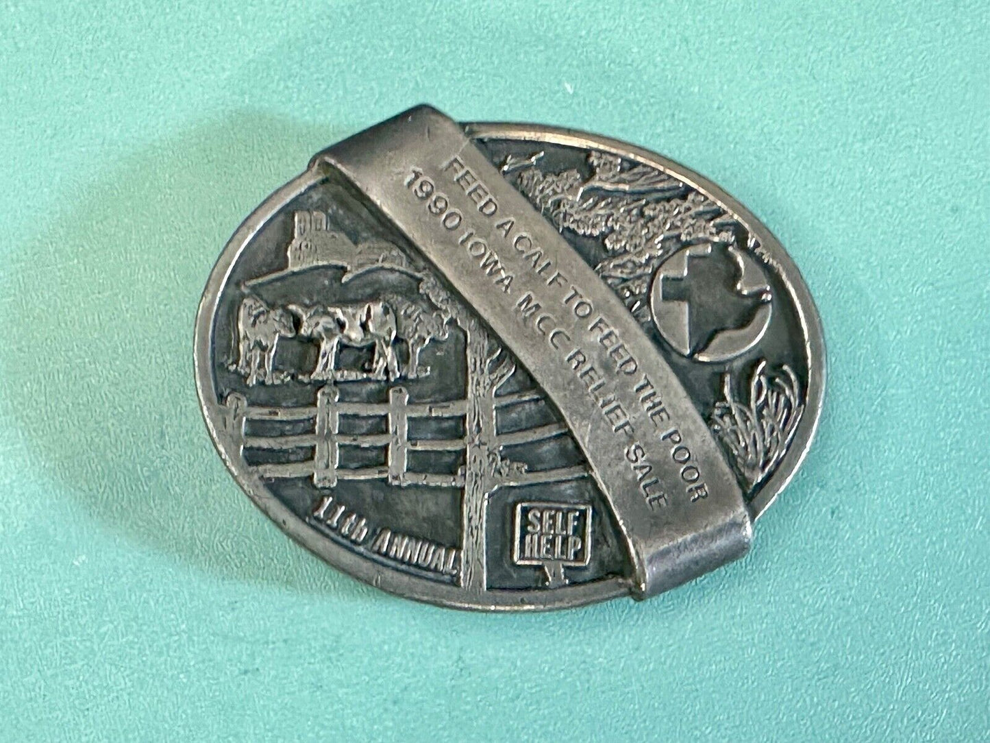 1990 Iowa MCC rebuff sale- Feed Calf to feed the poor belt buckle