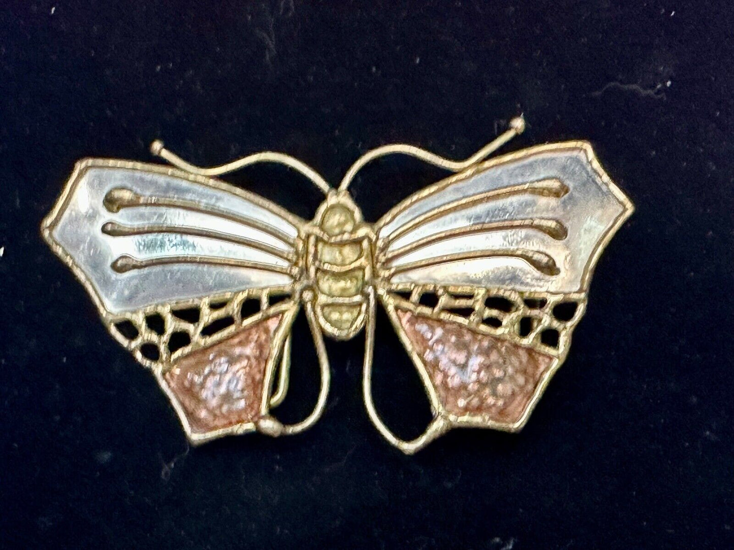 Vintage BUTTERFLY - Mixed metal ( India style ) cutout figural belt buckle