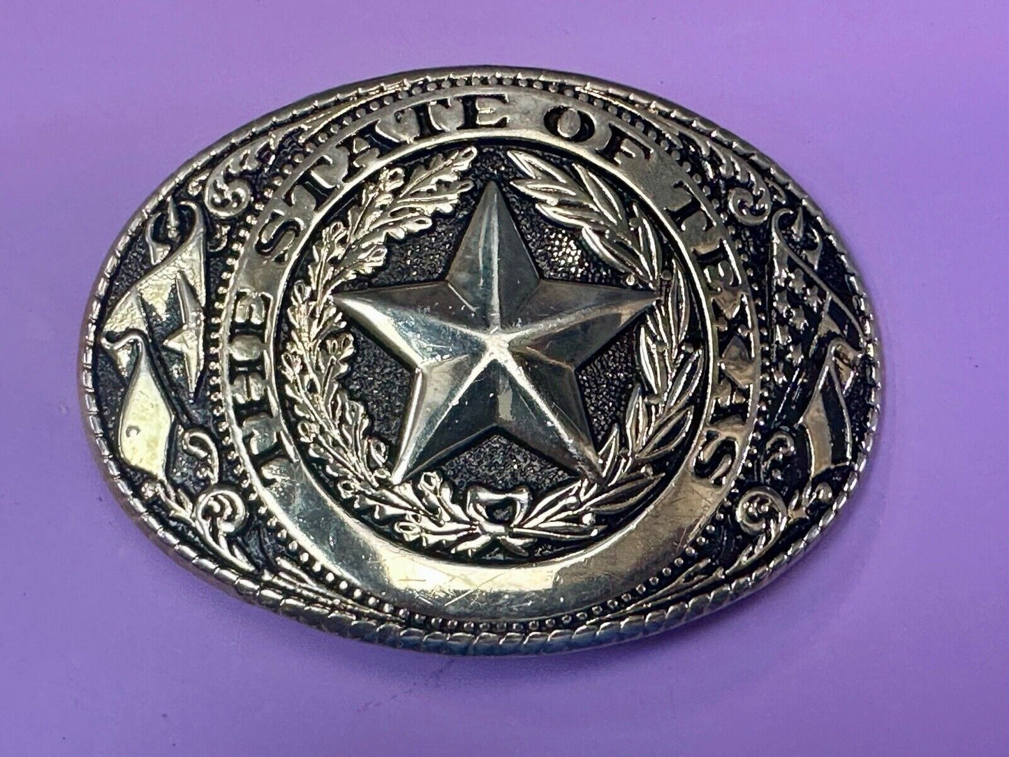 The Great State of Texas Star & Flag gold & black color USA made belt buckle