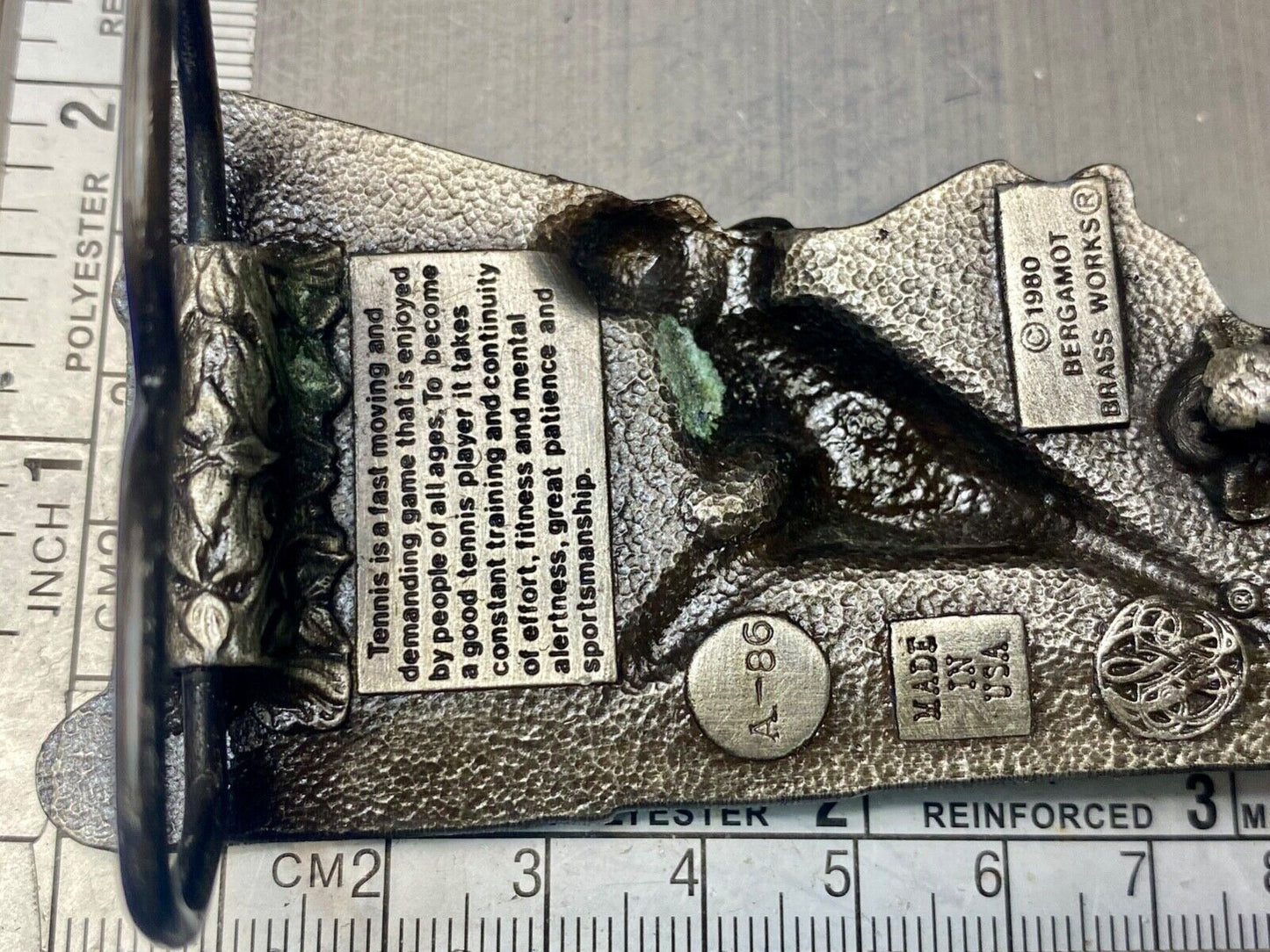TENNIS sport game A-86 Vintage 1980 Bergamot brass works belt buckle