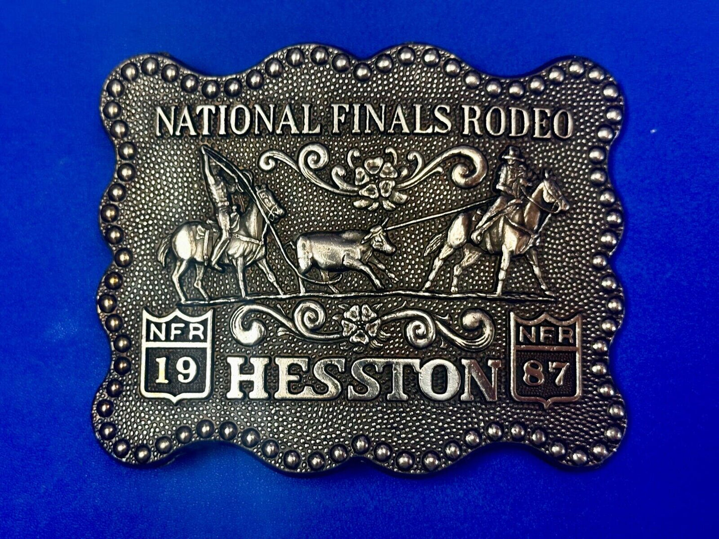 1987 ADM Hesston NFR National Finals Rodeo Cowboys Western Belt Buckle