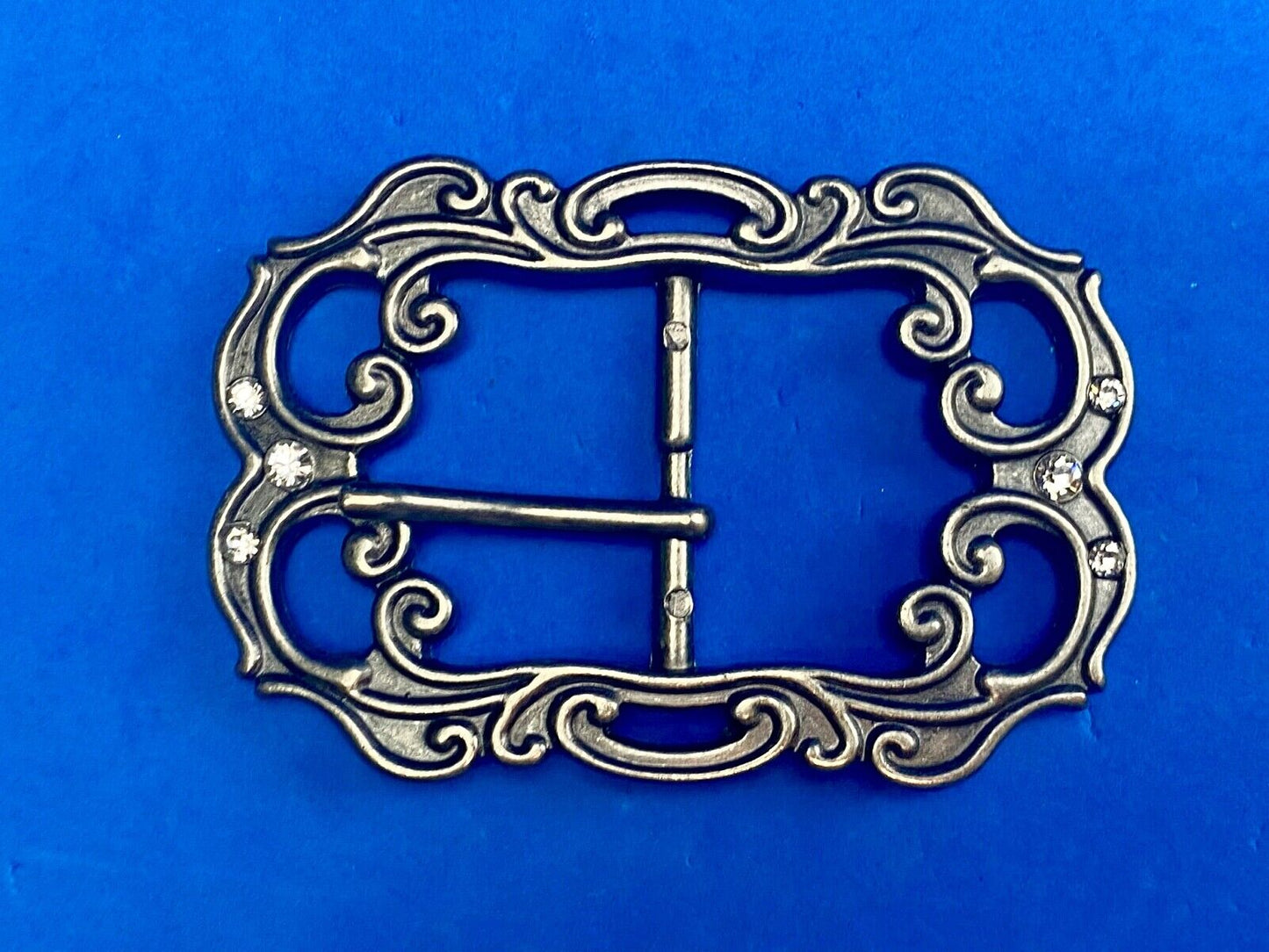 Beautiful simple silver color see through pattern women's belt buckle w/ accents