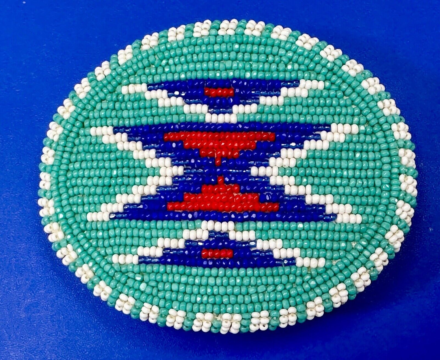 Beaded belt buckle, buckskin backing by Shoshone / Bannock Indian Arts - Idaho