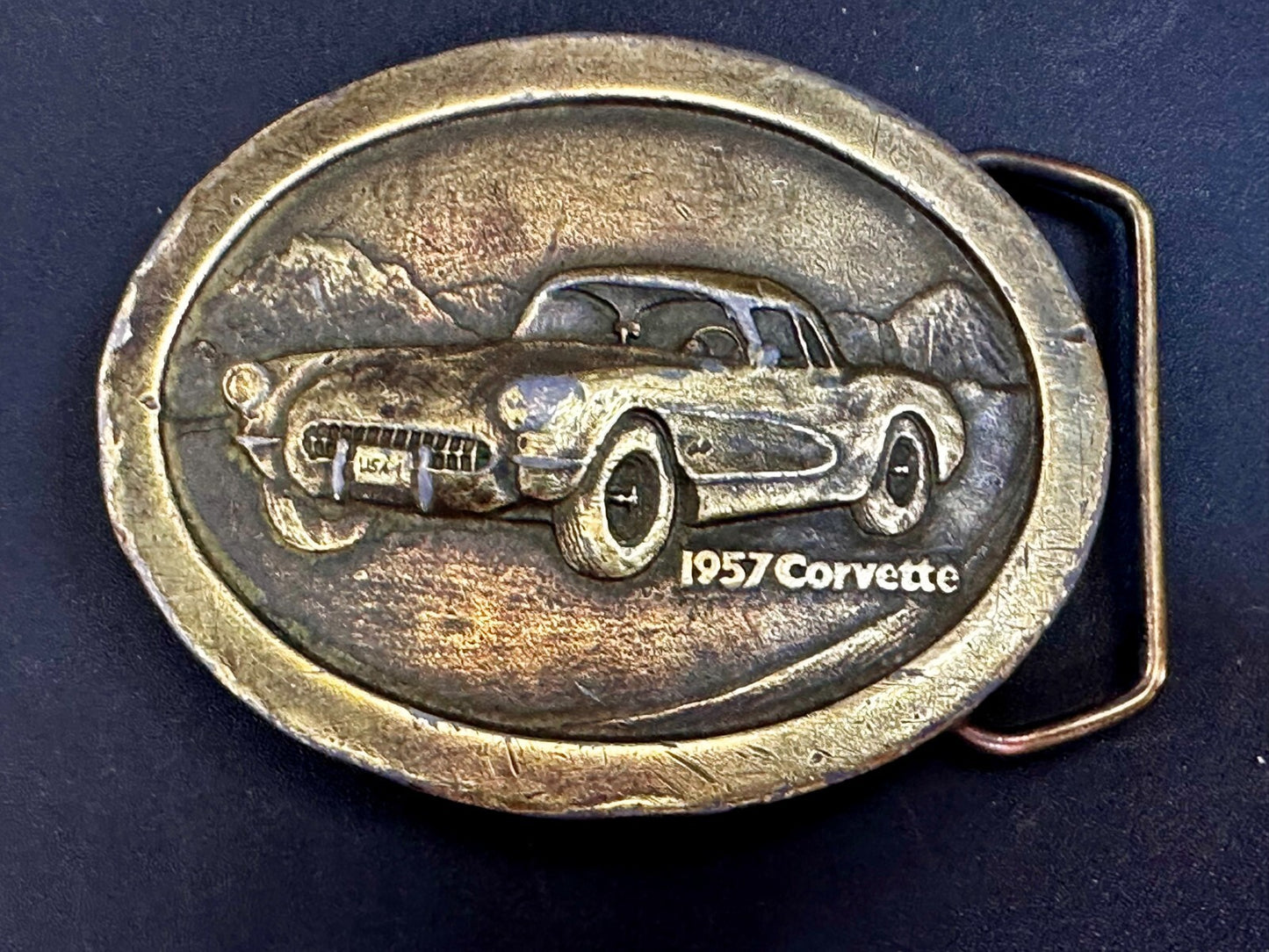 1957 Corvette Chevy Car Collector Brass Tone Indiana Metal Craft Belt Buckle