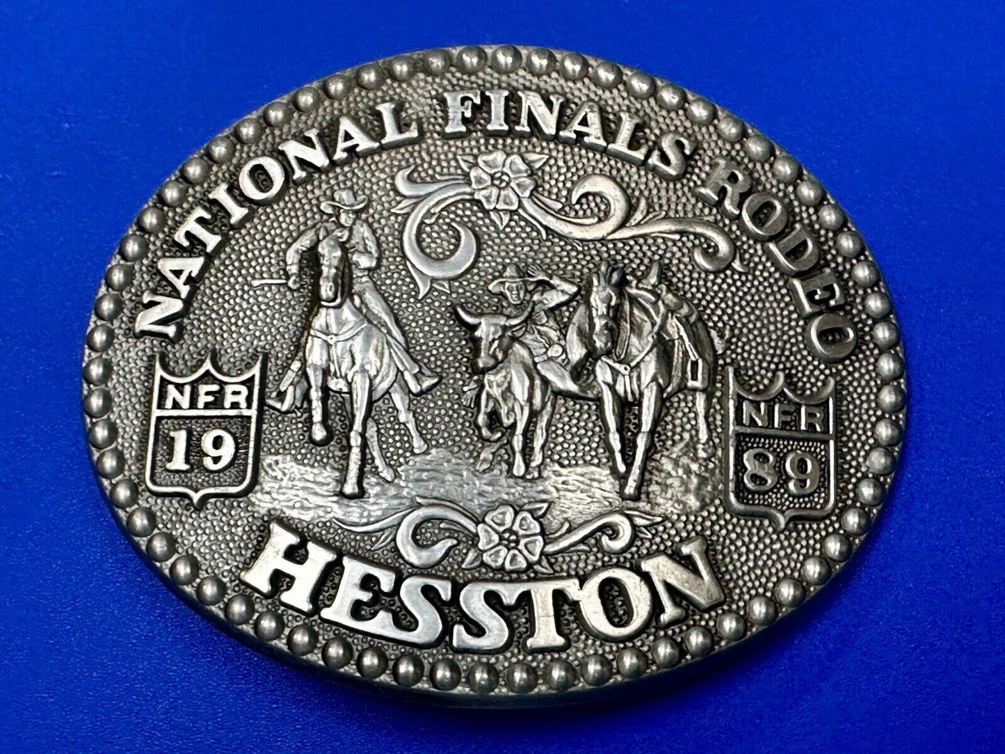 1989 NATINOAL FINALS RODEO NFR NOS Western Cowboy ADM Belt Buckle