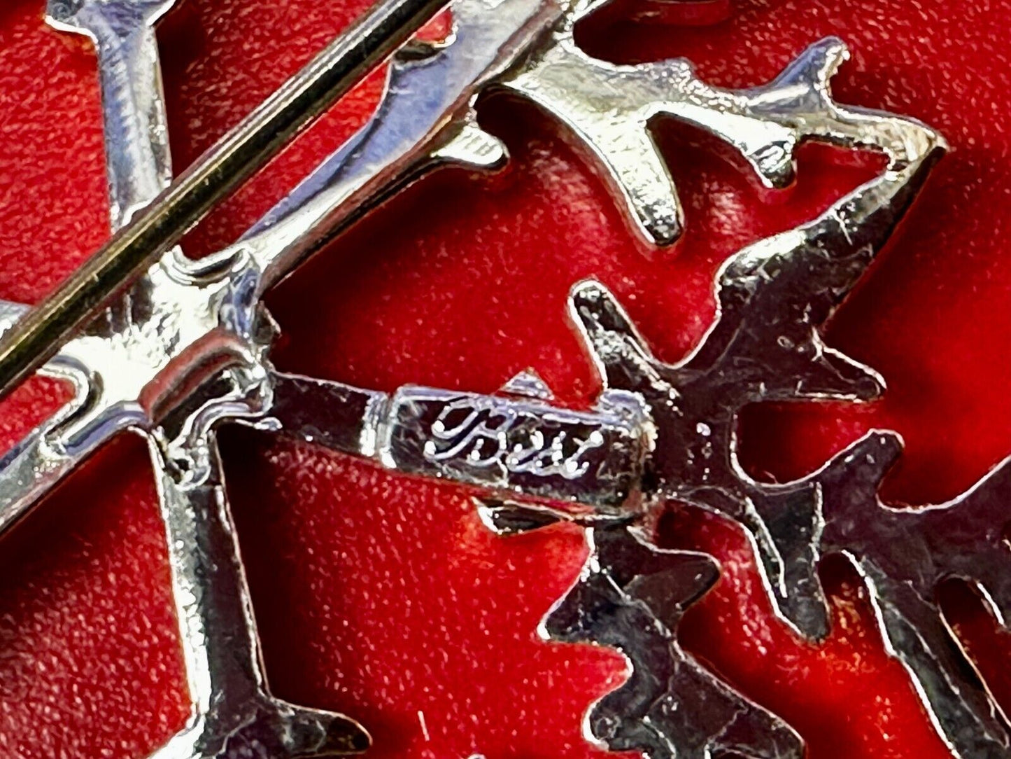Beautiful Snowflake Cutout Silver Gold Tone Brooch Pin Signed by Best