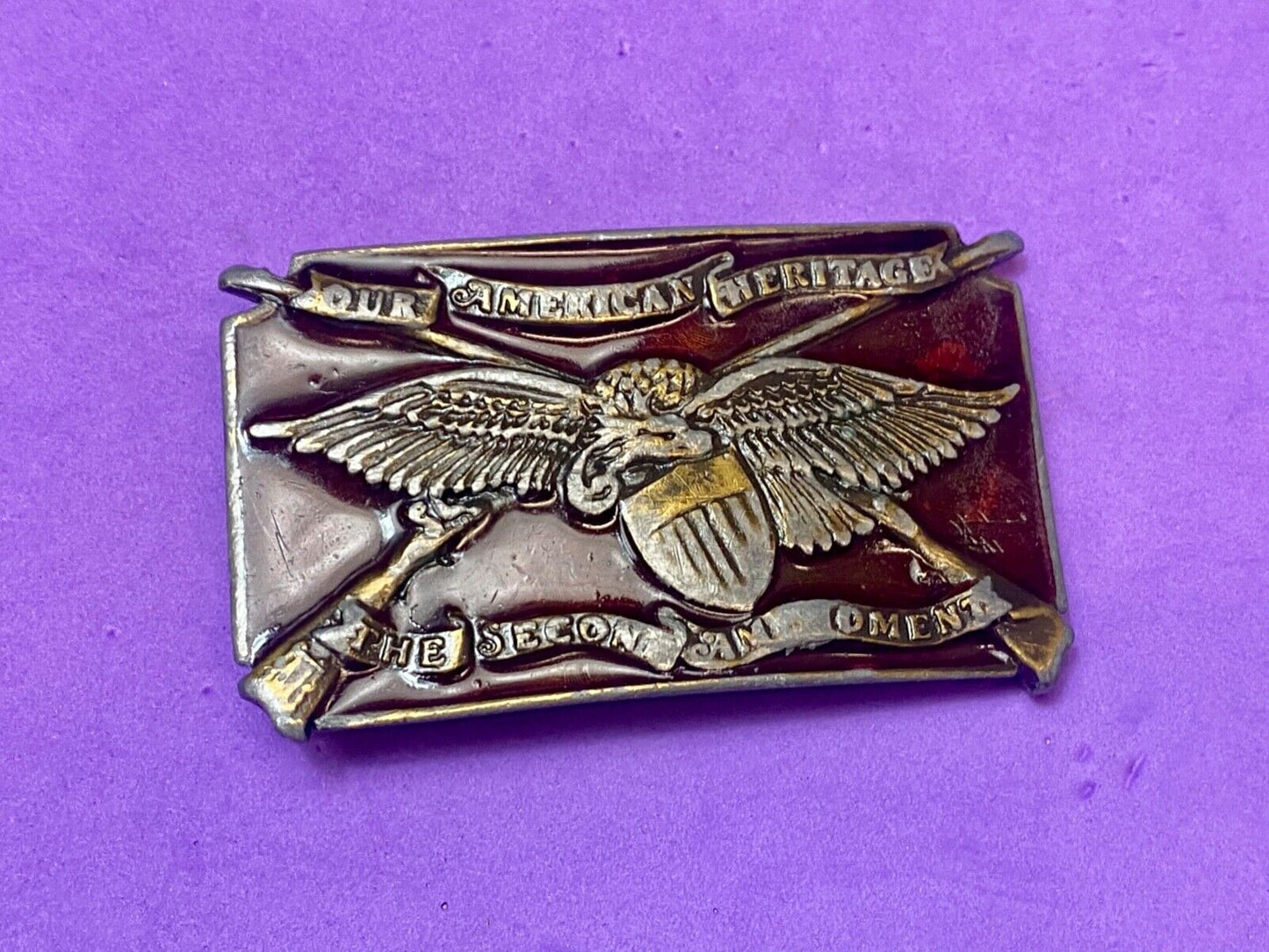 The Second Amendment Our American Heritage Bergamot 1976 gun rights belt buckle