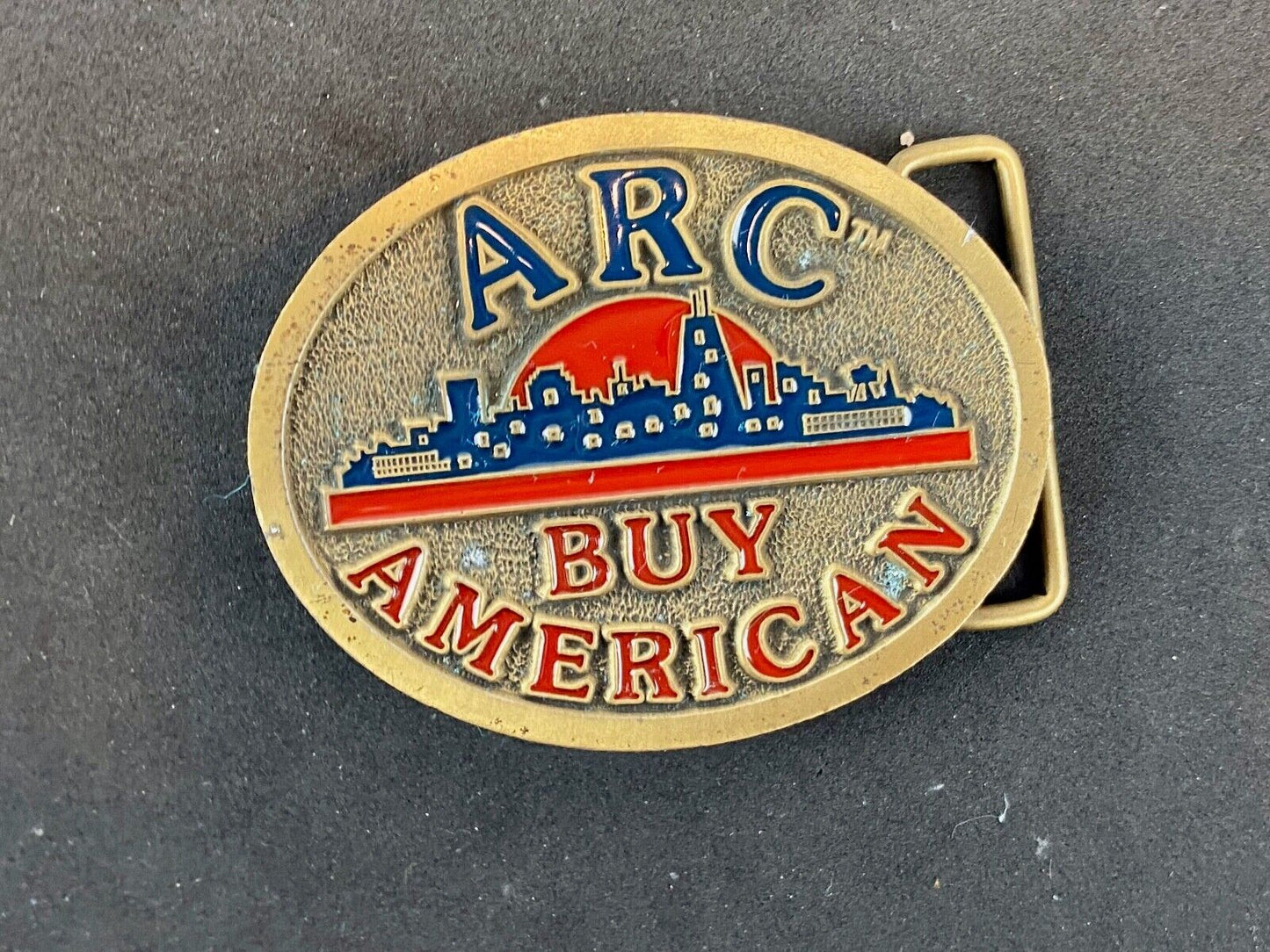 ARC Buy American C+D Hit 1980's Enamel Advertising Numbered USA Belt Buckle