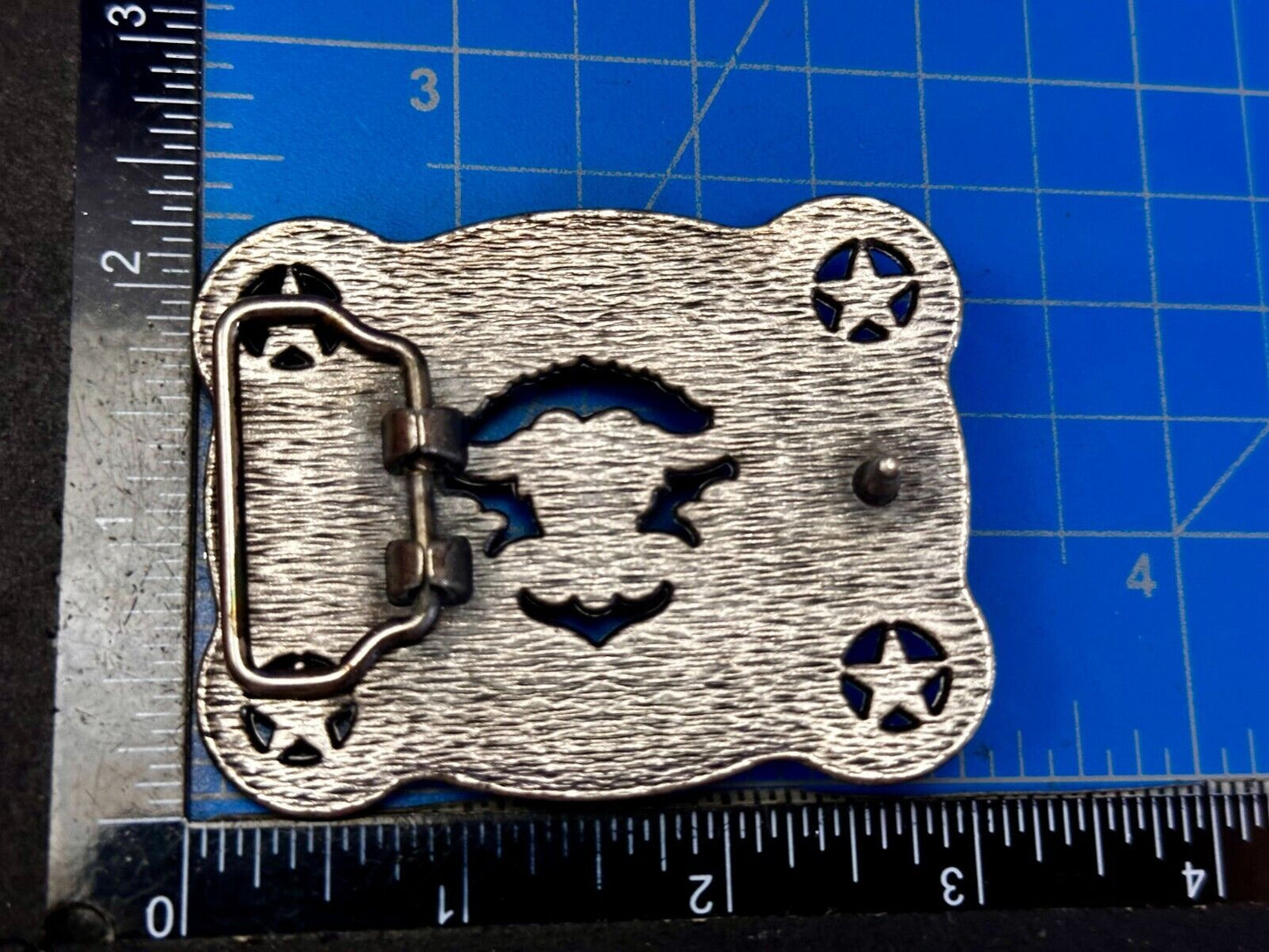Texas Longhorn Steer / Corner Stars - Engravable Blank Award Scroll Belt Buckle