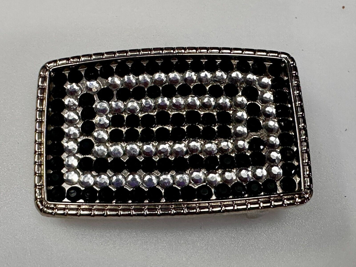 Beautiful Black and Clear Rhinestone Covered Rectangular Fashion Belt Buckle