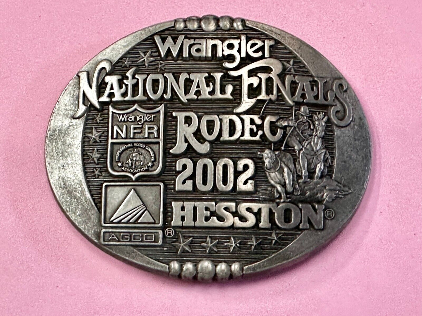 2002 Hesston NFR National Finals Rodeo Wrangler Montana Silversmiths Belt Buckle