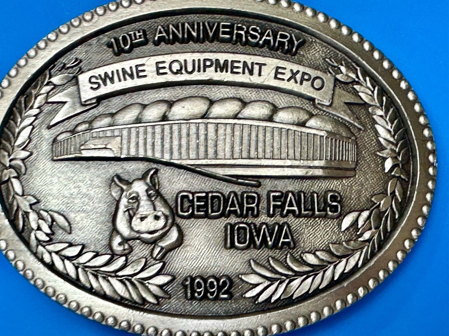 Swine Equipment Expo 10th Anniversary Cedar Falls IA 1992 Vintage Belt Buckle