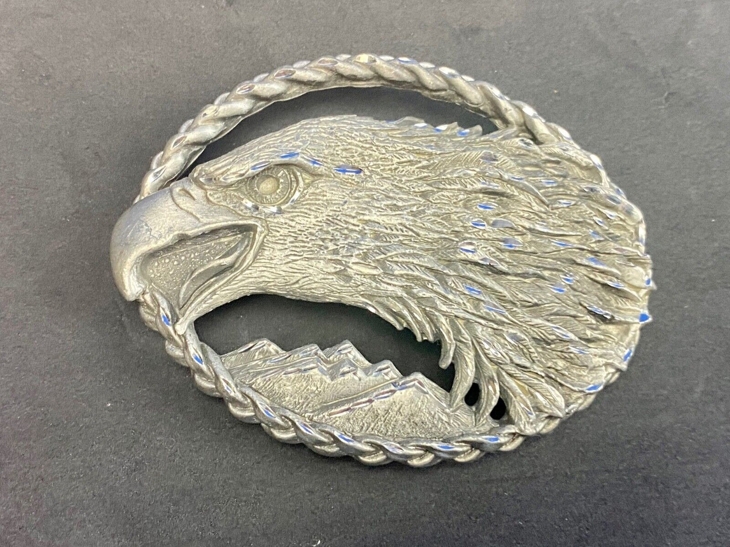 Vintage 1995 EAGLE head see through PEWTER belt buckle by EJC