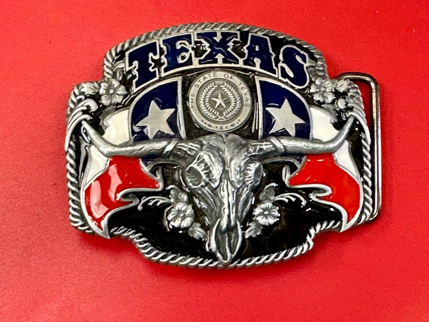 Texas longhorn - Raised dimensional everything tx belt buckle - Star Flag Rodeo
