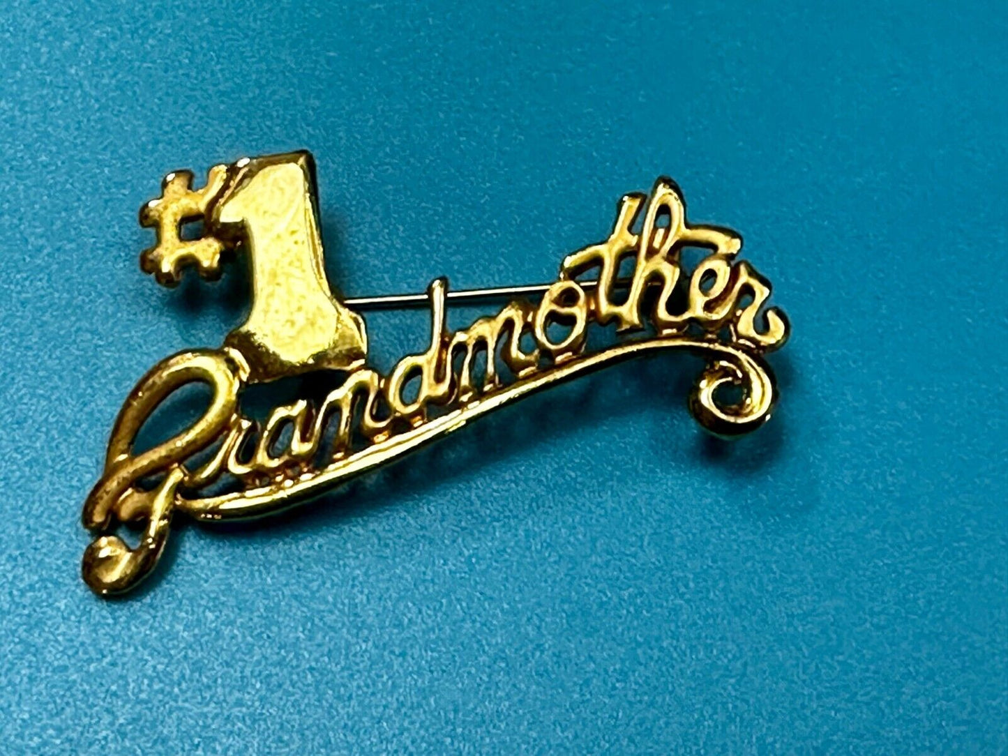 #1 Number One Grandmother Love Gift Gold Tone Vintage Brooch Pin