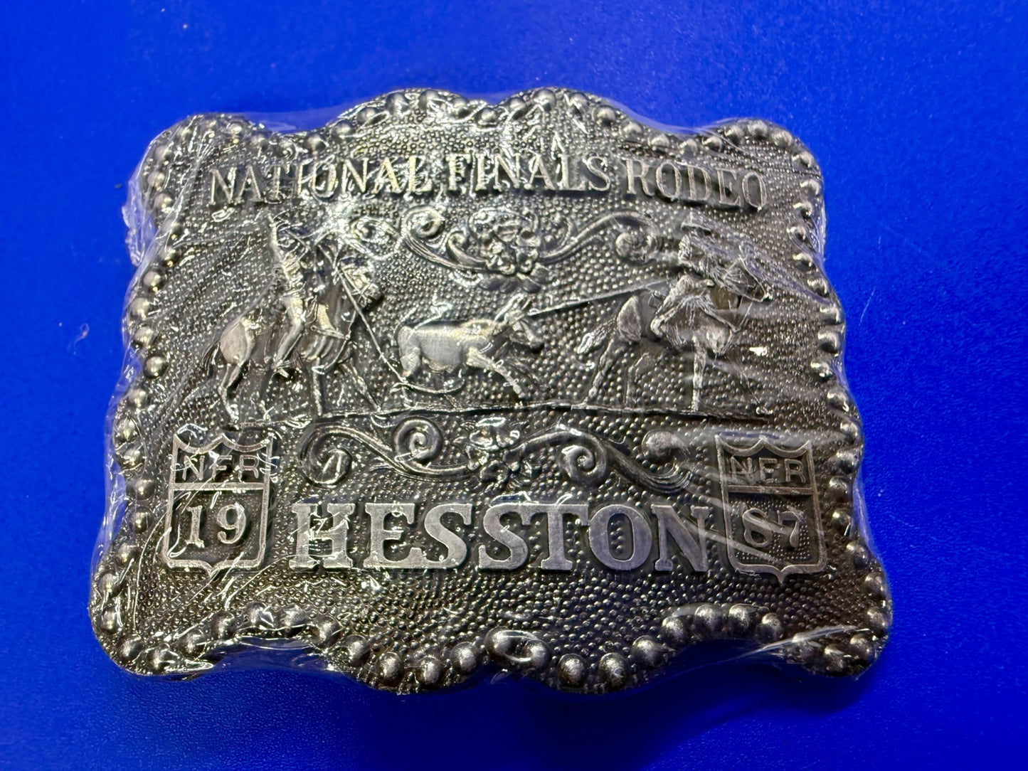 1987 Hesston NFR National Finals Rodeo Calf Roping NOS Belt Buckle