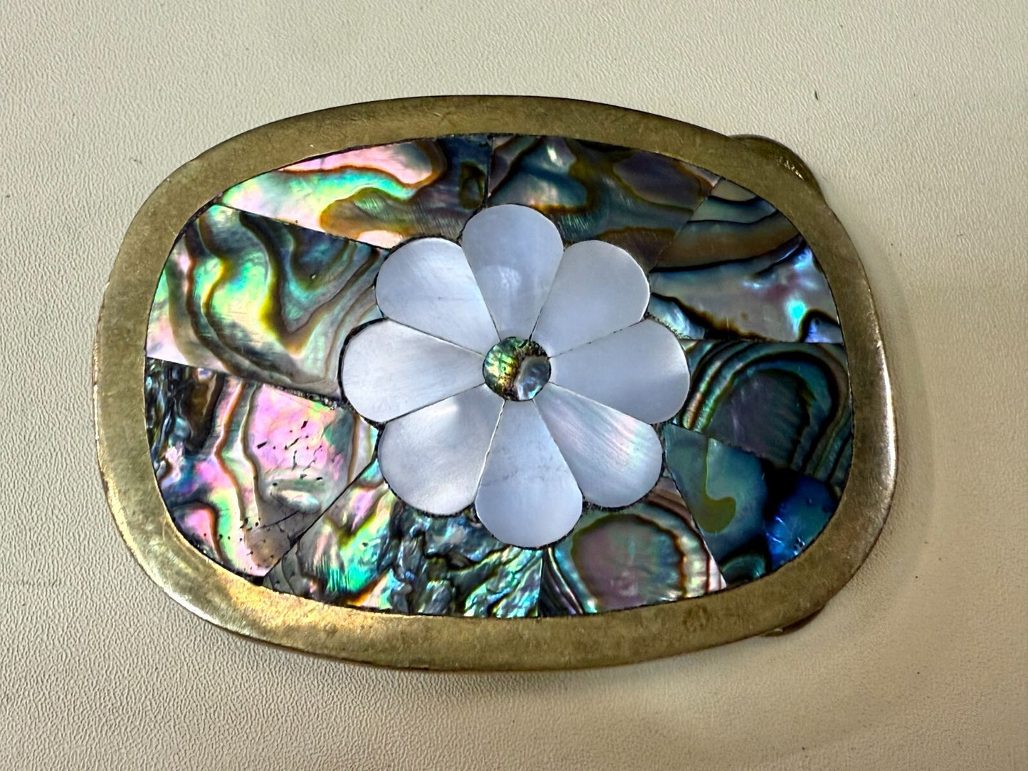 Beautiful Flower - Inlay Inlaid Mother Of Pearl And Abalone Shell Belt Buckle