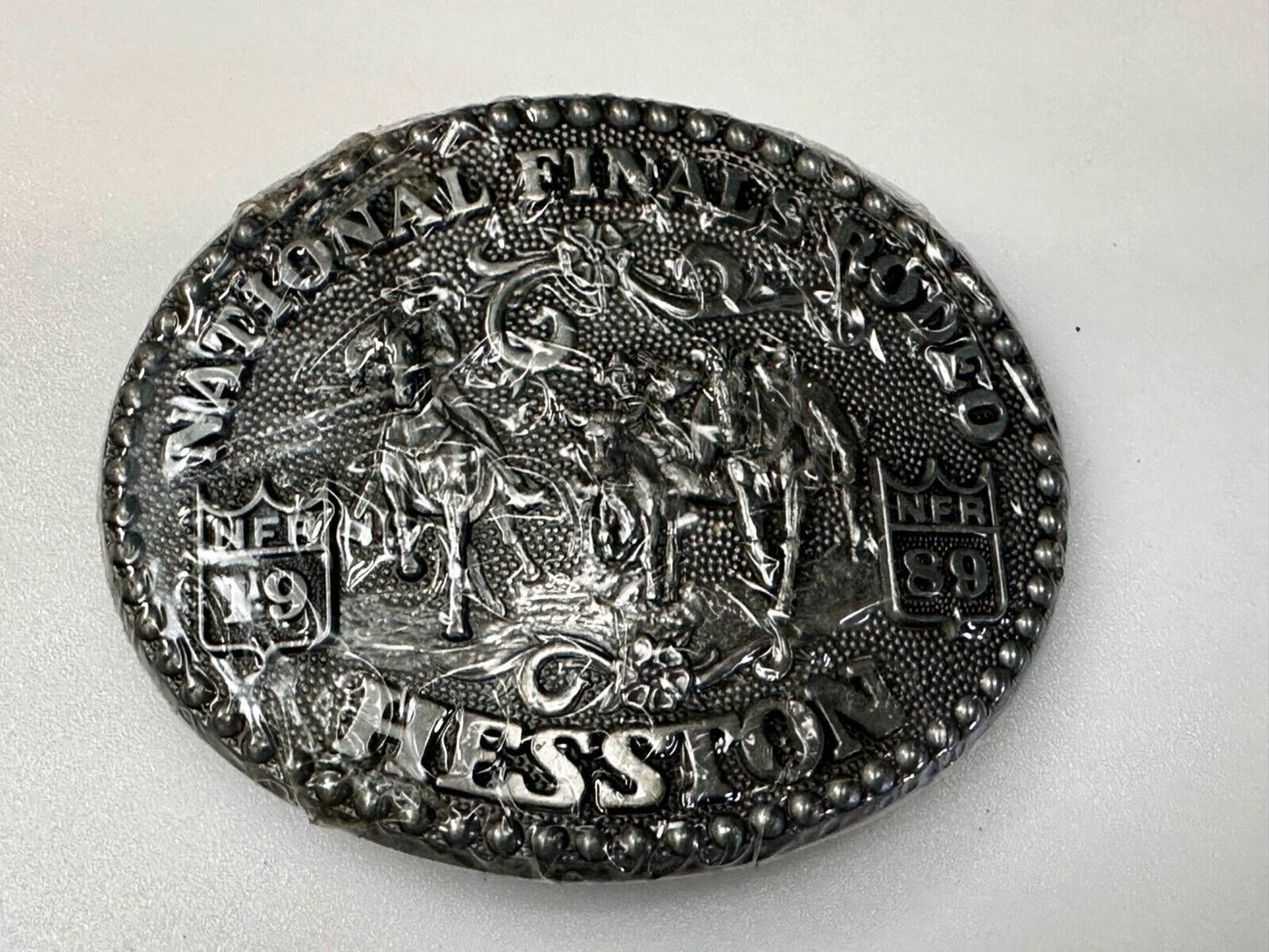 1989 ADM Hesston NFR National Finals Rodeo Cowboys Western NOS Belt Buckle