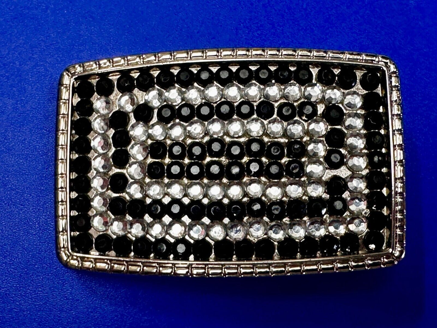 Beautiful Black and Clear Rhinestone Covered Rectangular Fashion Belt Buckle