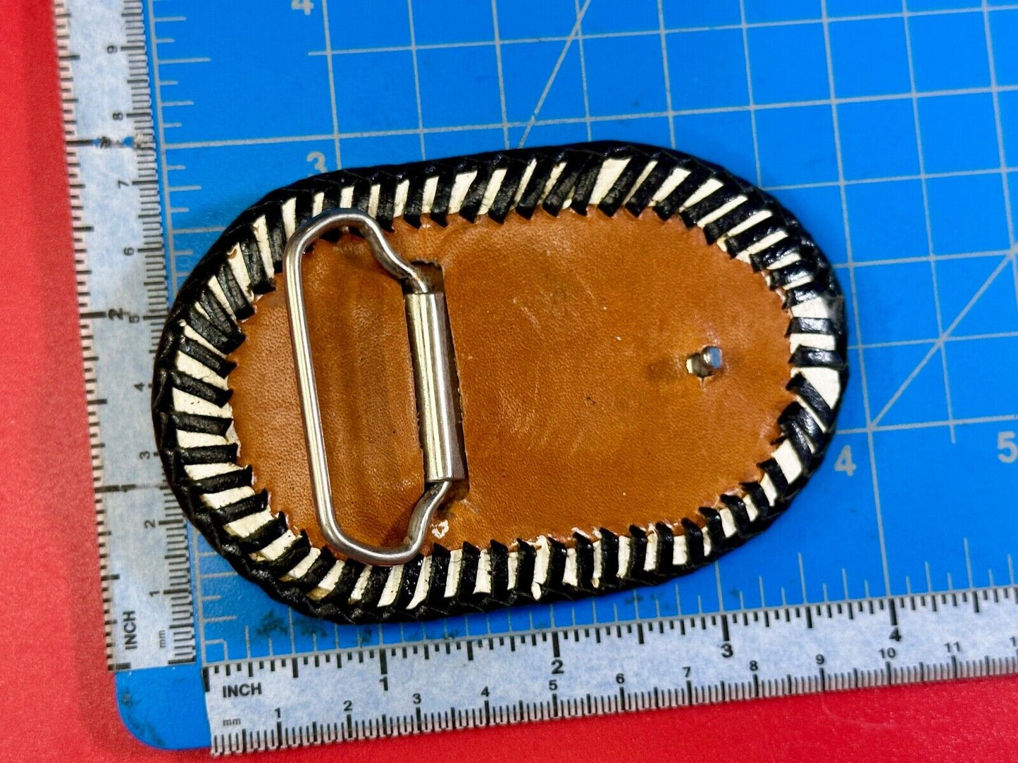 Vintage leather & stone? hand stitched belt buckle