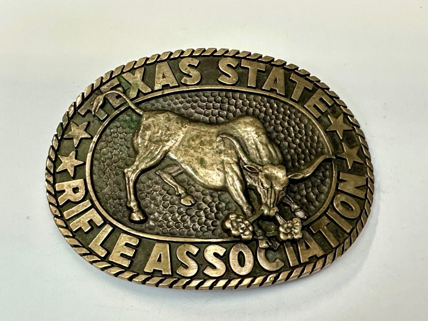 Texas State Rifle Association Charging longhorn Hunting Norman Co. belt buckle