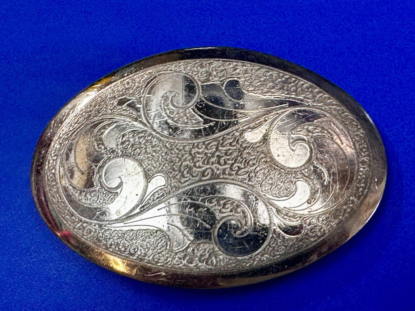 Vintage Engraved Flower Swirl Design 4" Wide Justin German Silver Belt Buckle