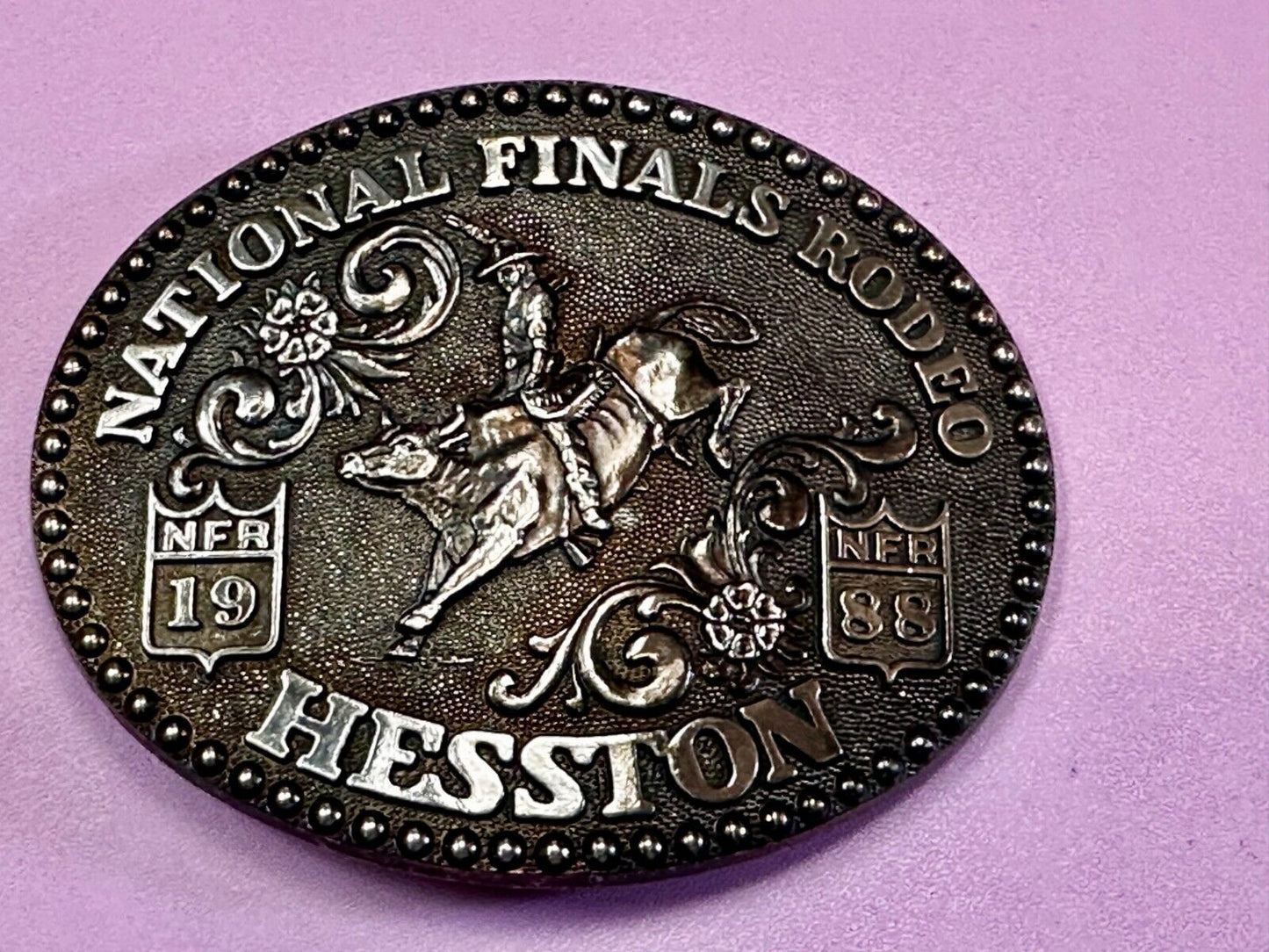 1988 ADM Hesston NFR National Finals Rodeo Cowboys Western Belt Buckle