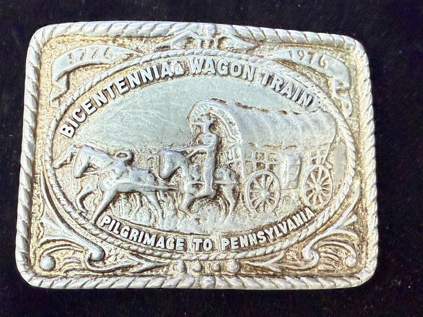 Bicentennial Wagon Train Pilgrimage to Pennsylvania 1776-1976 Belt Buckle