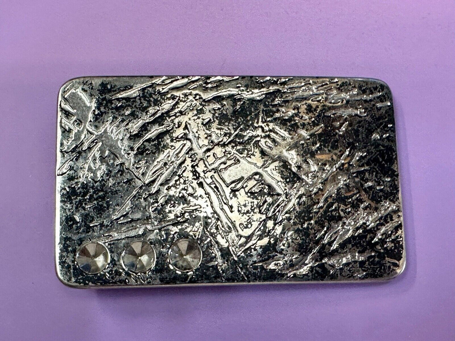 Unknown to me! Faux Metal shards - space for 3 Rhinestone's Vintage Belt Buckle