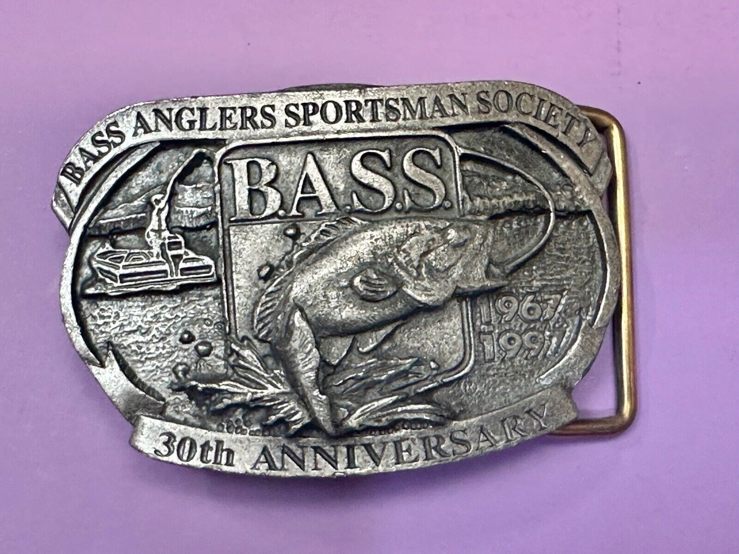 1997 BASS Bass Anglers Sportsman Society Fishing 30th anniversary belt buckle