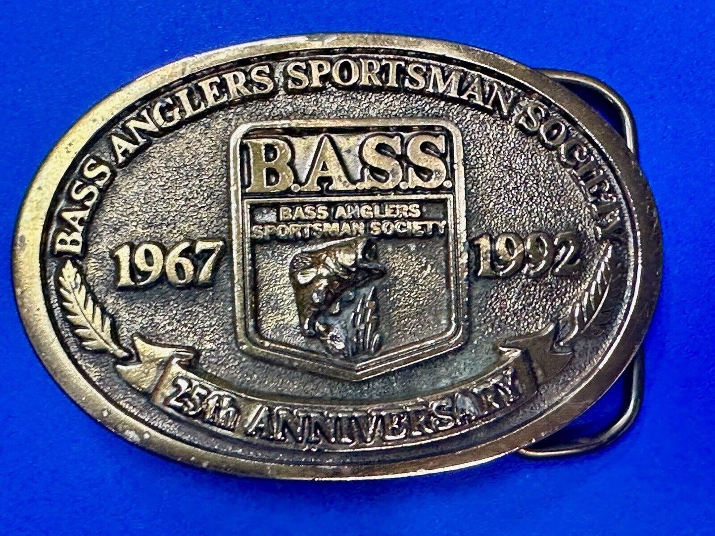 1992 BASS Bass Anglers Sportsman Society Fishing 25th Anniversary belt buckle