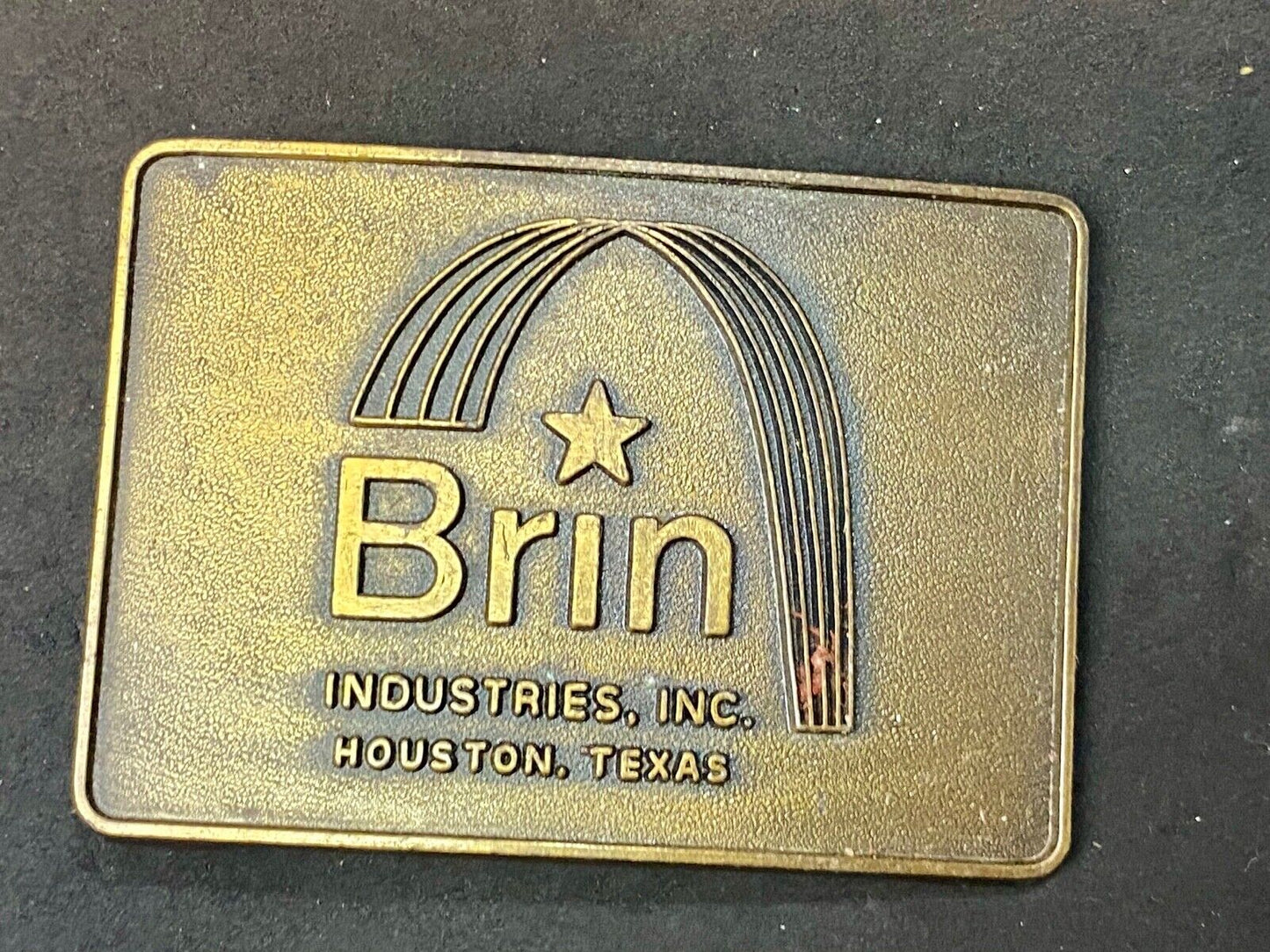 Vintage Brass tone BRIN Industries Glass Company? belt buckle by RJ