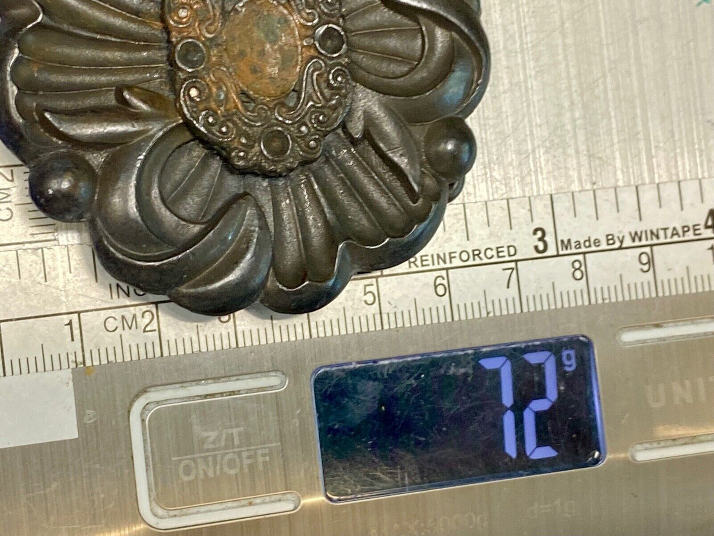 Vintage Antique? Black Flower belt buckle marked BF. - missing stones