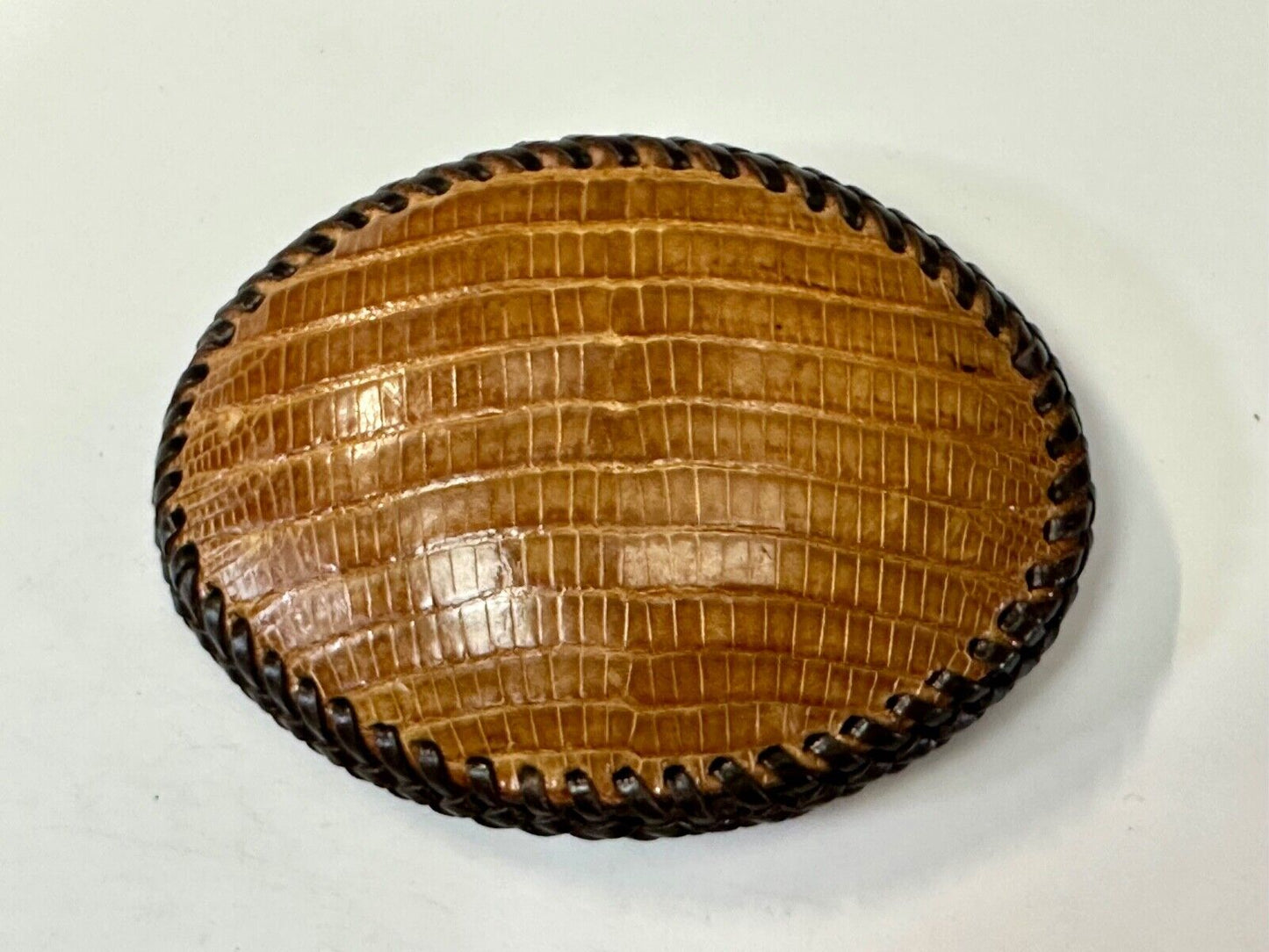 Beautiful lizard Skin brown leather vintage belt buckle with black stitching