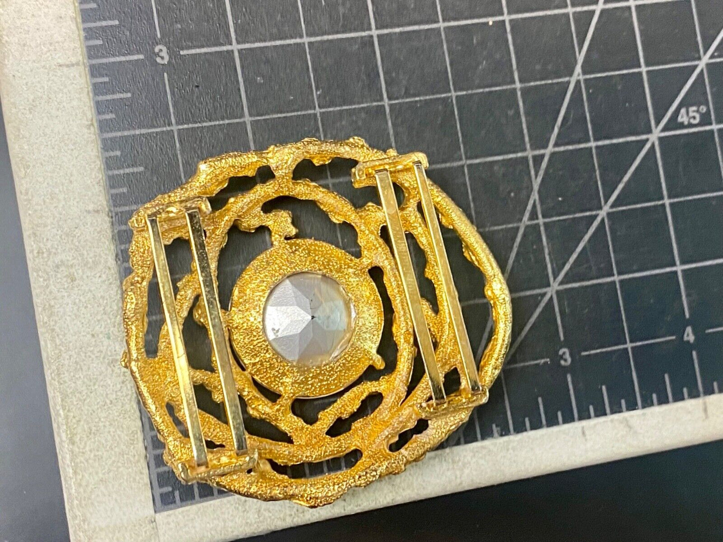Beautiful retro gold tone see through abstract -Faux stone, belt slide or buckle